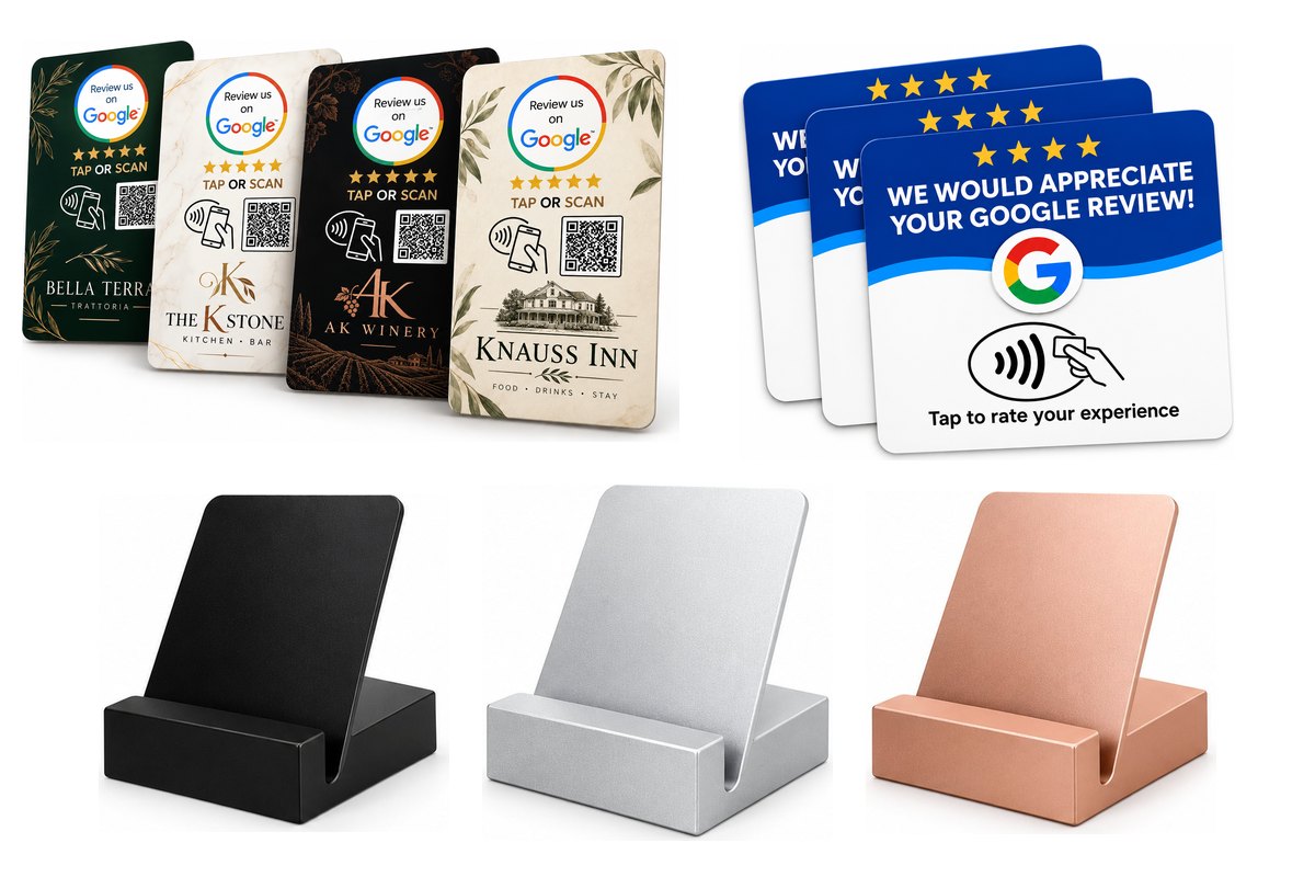 Full house kit: tap cards and tap plates, plus three countertop stands