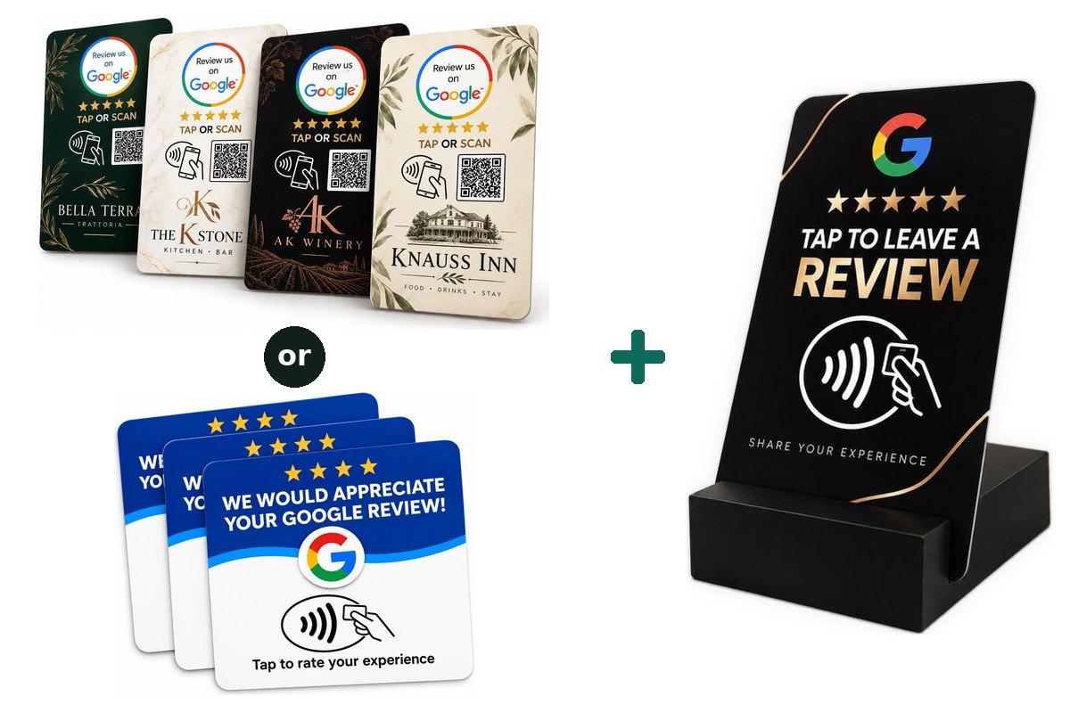 Starter kit: tap cards or a tap plate, plus a countertop stand